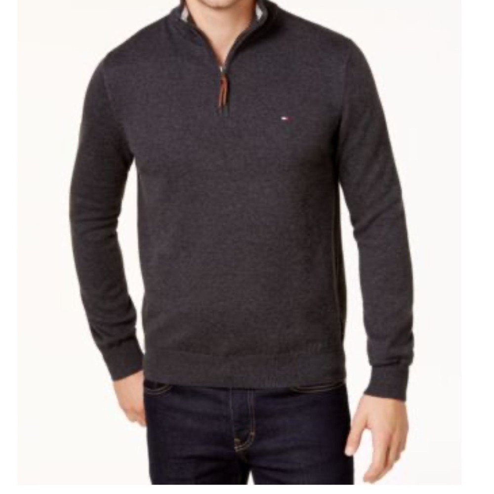 Tommy Hilfiger Quarter Zip 1/4 Sweater Pullover Gray Cotton Size‎ Large Y2K
